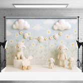 Aperturee - Aperturee Floral Sky Lambs Photography Cake Smash Backdrop